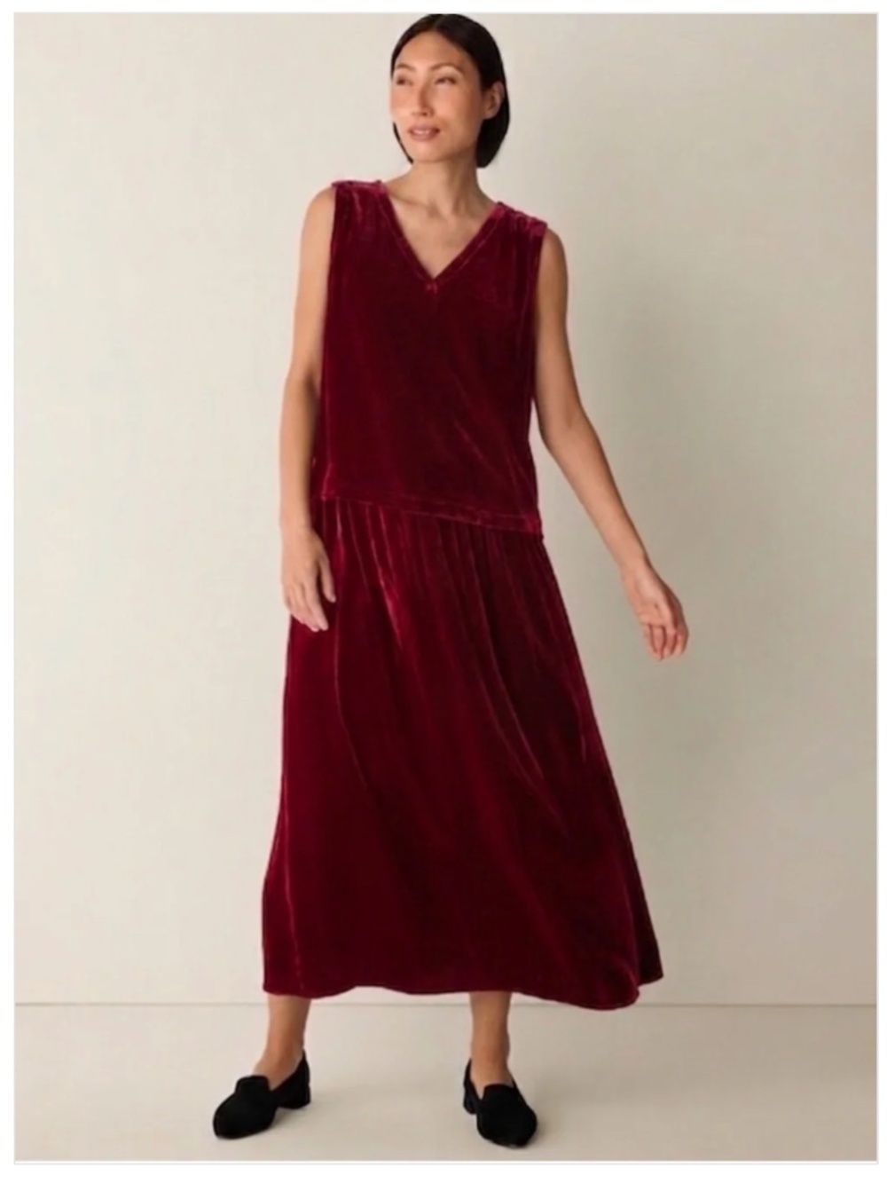 Eileen Fisher Ruby Red Velvet Flared Maxi Long Skirt New S